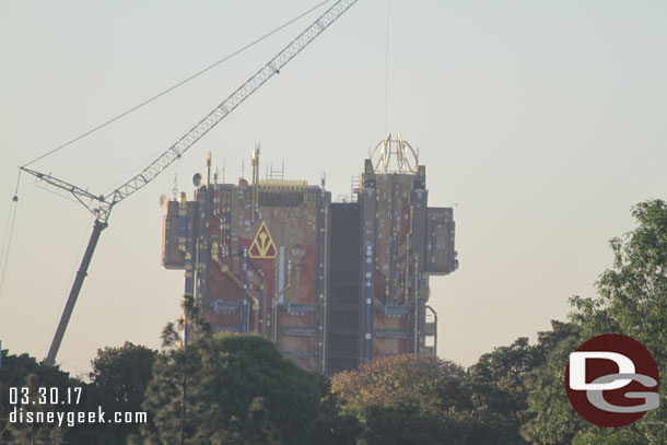 Most of the scaffolding is now removed from the Guardians of the Galaxy Mission Breakout building.