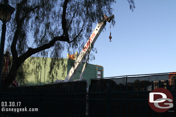 A crane onsite for the Splitsville work in Downtown Disney.