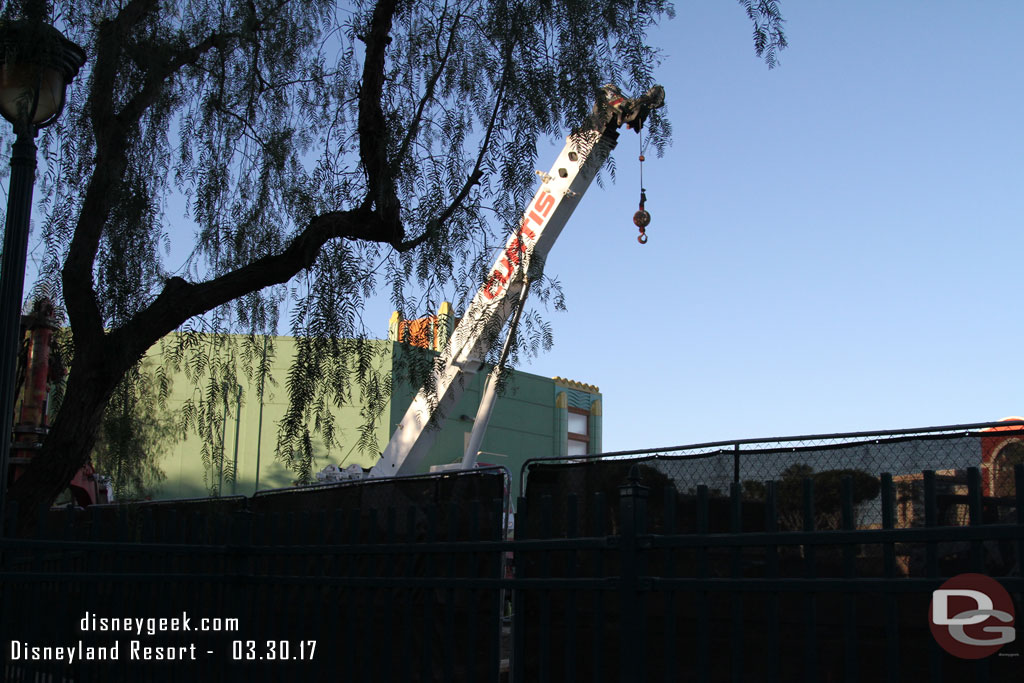 A crane onsite for the Splitsville work in Downtown Disney.