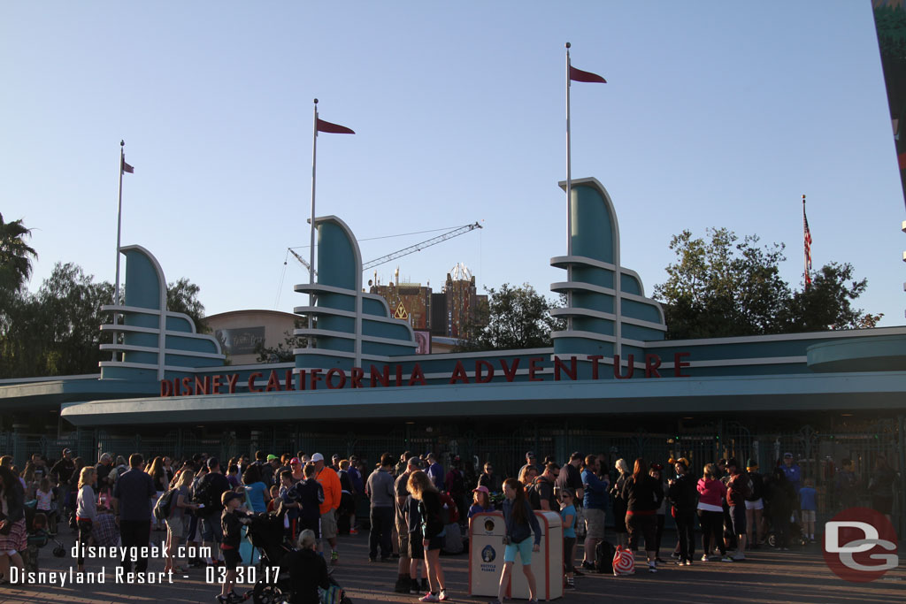 The crowd gathered at the entrance for Disney California Adventure at 7:30am for the 8:00am opening.