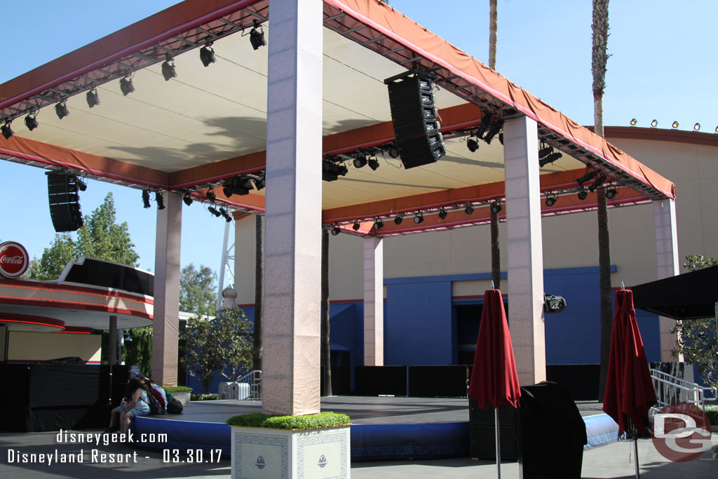 A stage set up on the Backlot.  Guessing for the Marvel dance party, no signs indicating what it is for though.