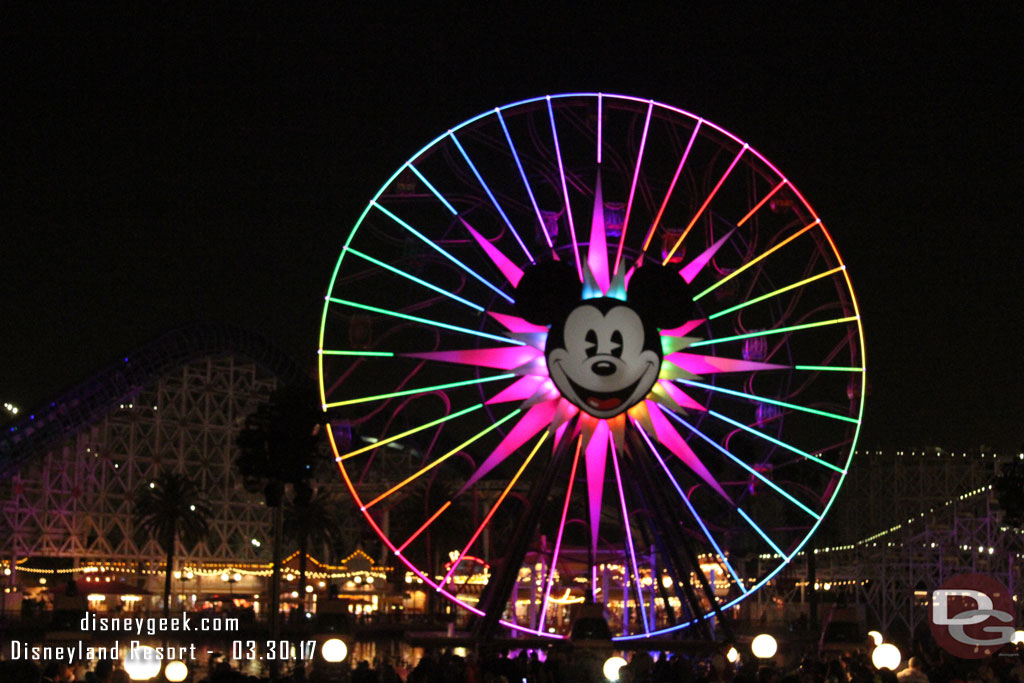 Waiting for World of Color to begin.  I used a FastPass for the blue section.