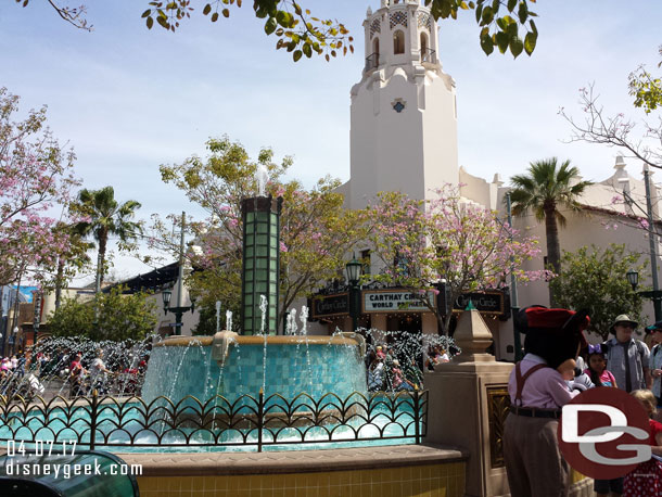 Mickey was greeting guests near the fountain this afternoon.