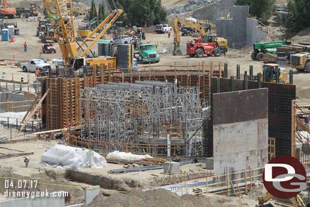 Walls going up near the circular structure. Looks like the forms are all in for the interior walls.  Guessing concrete will be poured soon there if it has not been already.