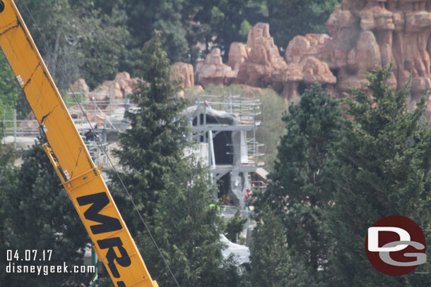 The rock wall facing the park is moving along.