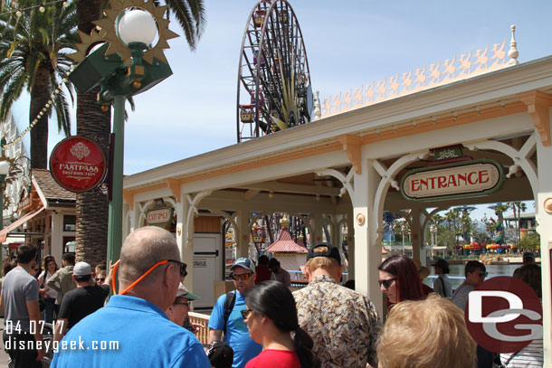 In line to pick up a Toy Story FastPass.  Surprised there is no sign indicating return times anywhere near the distribution point.  Guess that is the trend (same is true for Star Tours and Buzz over at Disneyland.. the signs are by the attraction and not the machines).