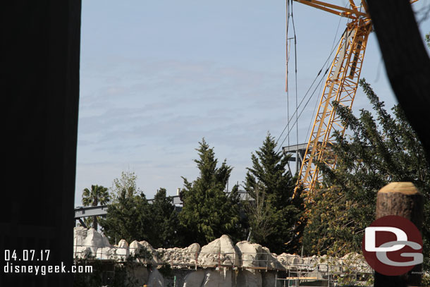 You can see the steel work for the new show building through the trees.