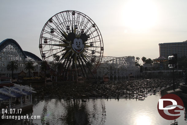 The sun was setting and the World of Color platforms were up for some work before the show tonight.