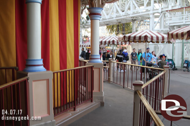 Mr. Potato Head was on break.  The FastPass return uses the old queue entrance.