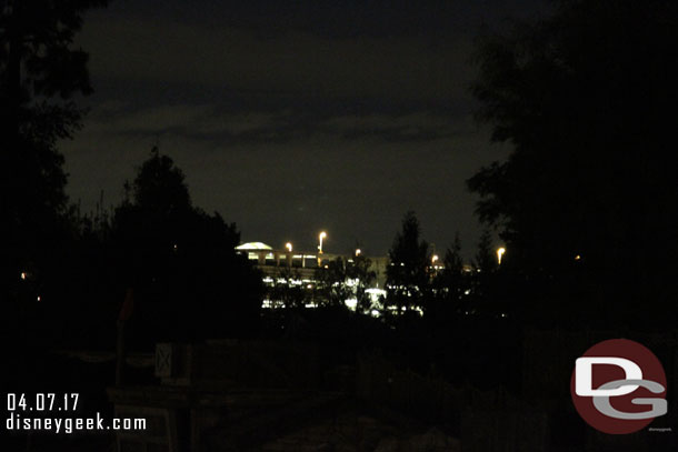 From New Orleans Square you can still see lights for the parking structure but as the trees fill in and Star Wars Land buildings rise these hopefully will disappear.