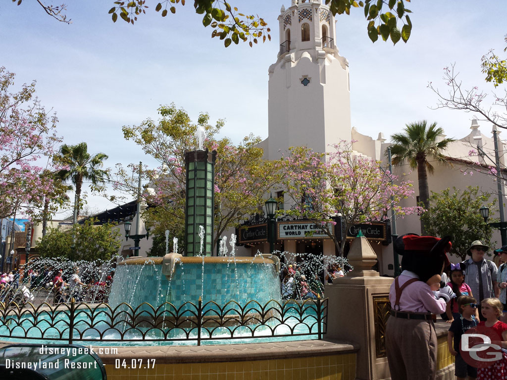 Mickey was greeting guests near the fountain this afternoon.