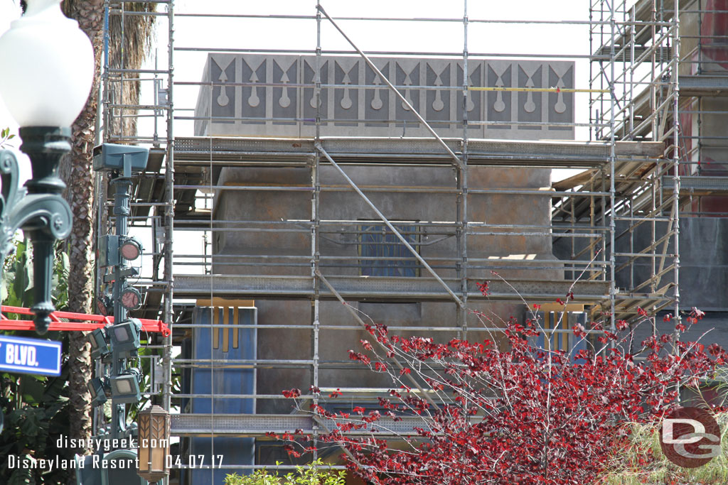 Scaffolding up on the far left side near the gift shop