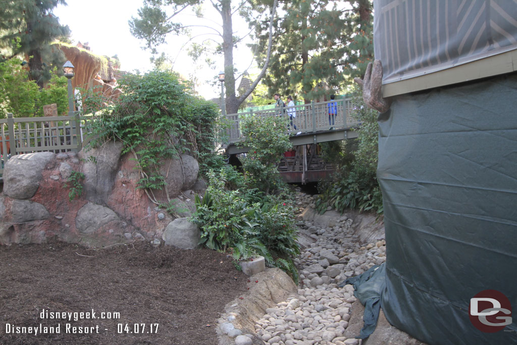 The temporary walkway boardwalk has been removed.  The wrap on the right is where they are working to restore the where it connected.