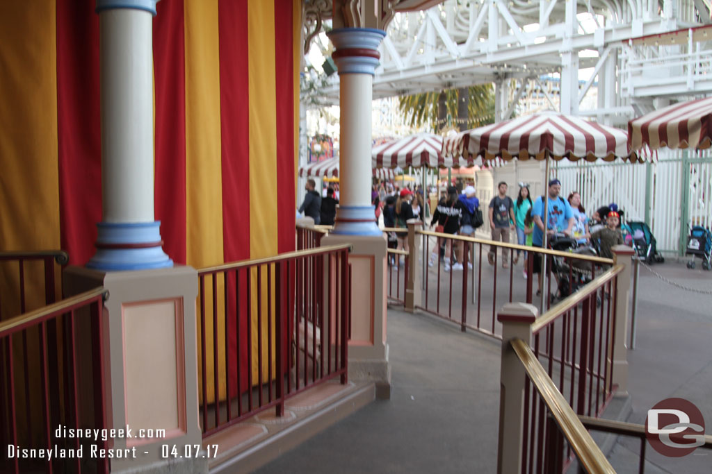 Mr. Potato Head was on break.  The FastPass return uses the old queue entrance.