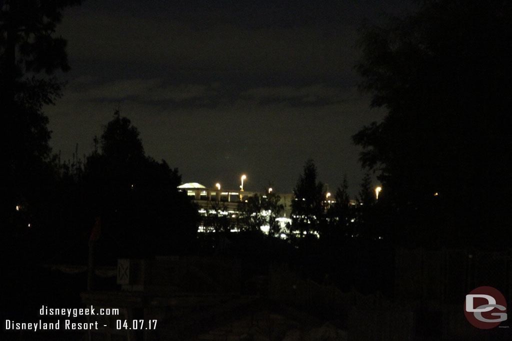 From New Orleans Square you can still see lights for the parking structure but as the trees fill in and Star Wars Land buildings rise these hopefully will disappear.