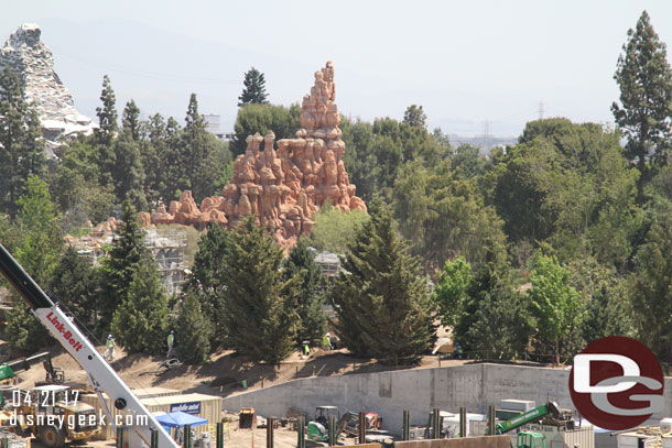 With all the trees in place it is hard to tell but the rock work facing the river is moving along.  Looks like most of the concrete has been applied.