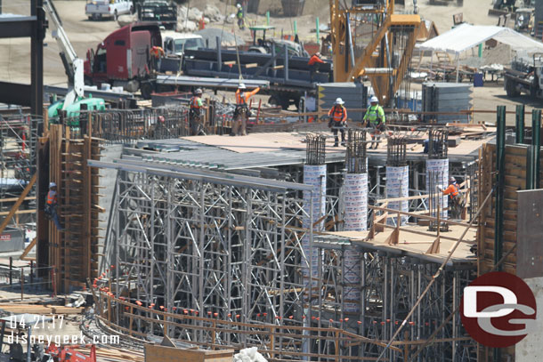 Over to the circular structure.  Crews were starting to set up the forms for the floor on the temporary supports.