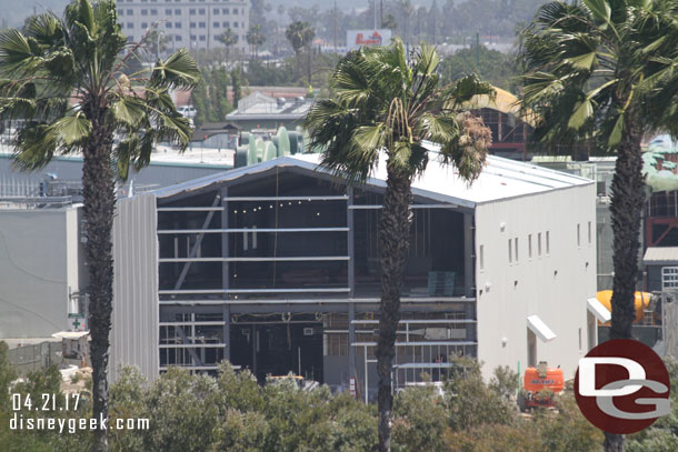 The backstage support building is almost fully enclosed now and they are working on the interior.