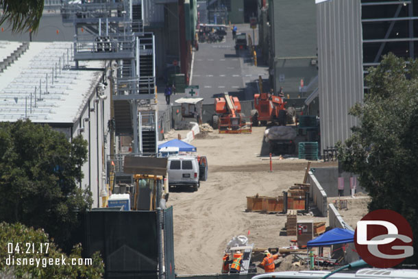 Looking down the backstage roadway.