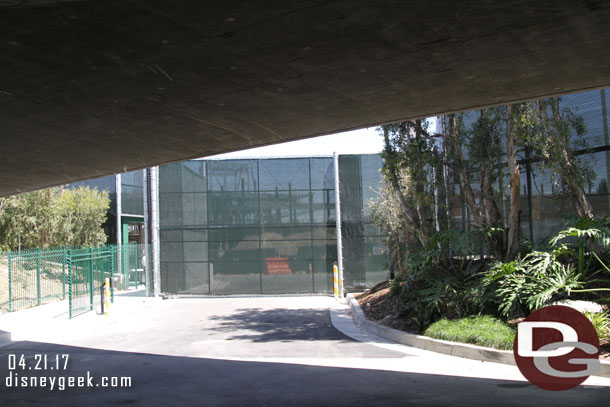 From the tram way the new backstage gate looks complete.  Beyond it you can see the large Star Wars show building.