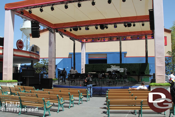 Setting up for a performing arts group on the new stage area.  They had a half dozen scheduled here today.