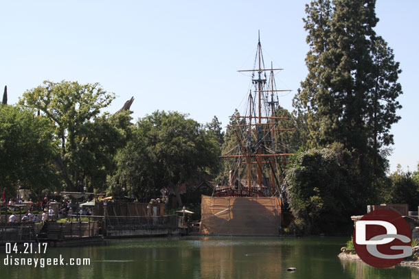 Scaffolding up on the stern of the Columbia.