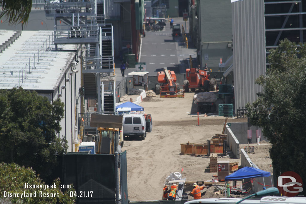 Looking down the backstage roadway.