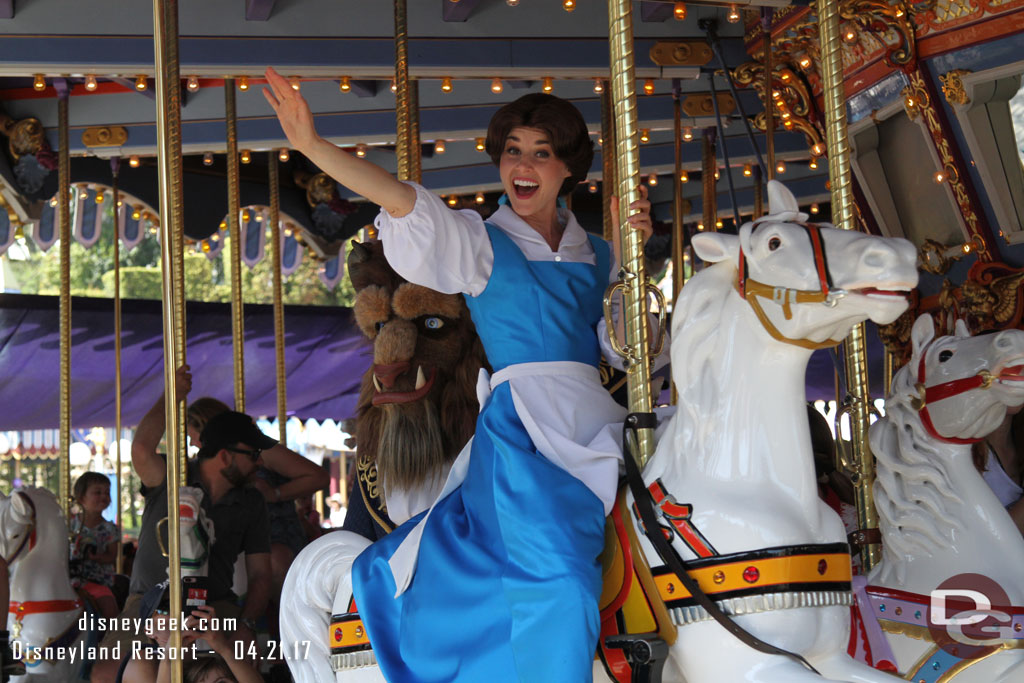 Belle and the Beast on the Carrousel this afternoon.