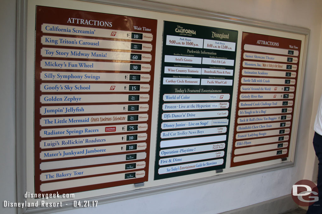 Disney California Adventure wait times at 4:08pm