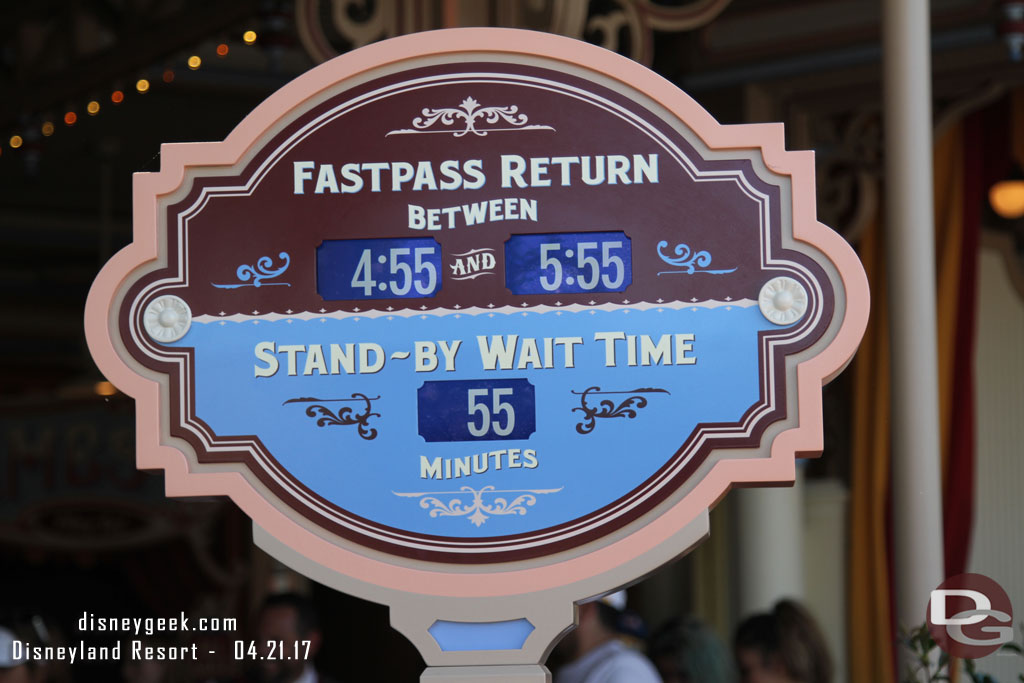 This afternoon the FastPass return windows actually started before the posted stand by wait time.  This was at 4:15pm.  So a 40 min wait for FastPass return turned out to be 15 minutes quicker than the posted Standby.