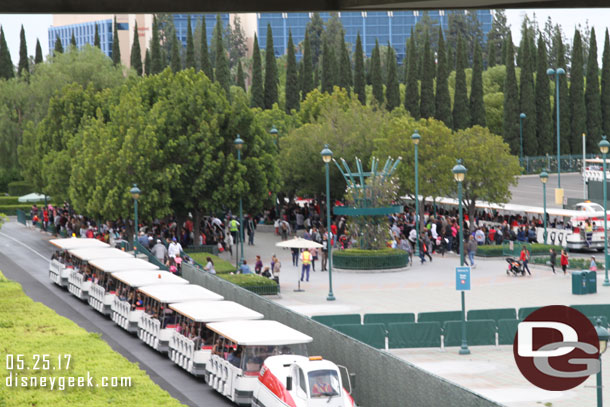 The tram stops both had a couple trams worth of guests waiting.