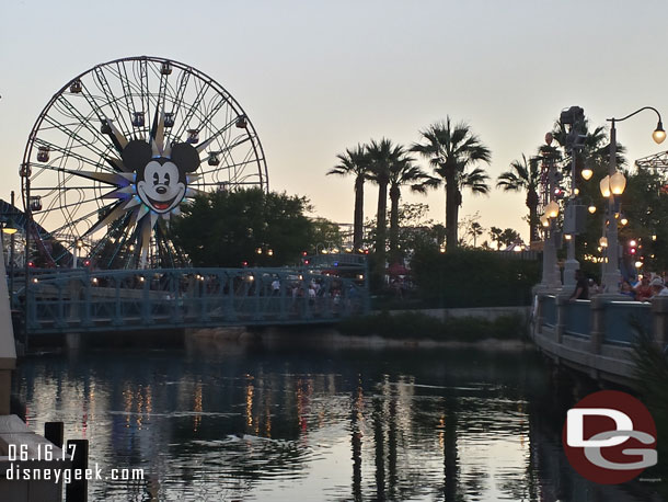 Paradise Pier as the sun was setting.