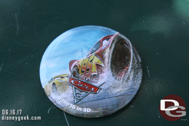 To celebrate the opening of Cars 3 in theaters buttons were available at both parks today as you entered.