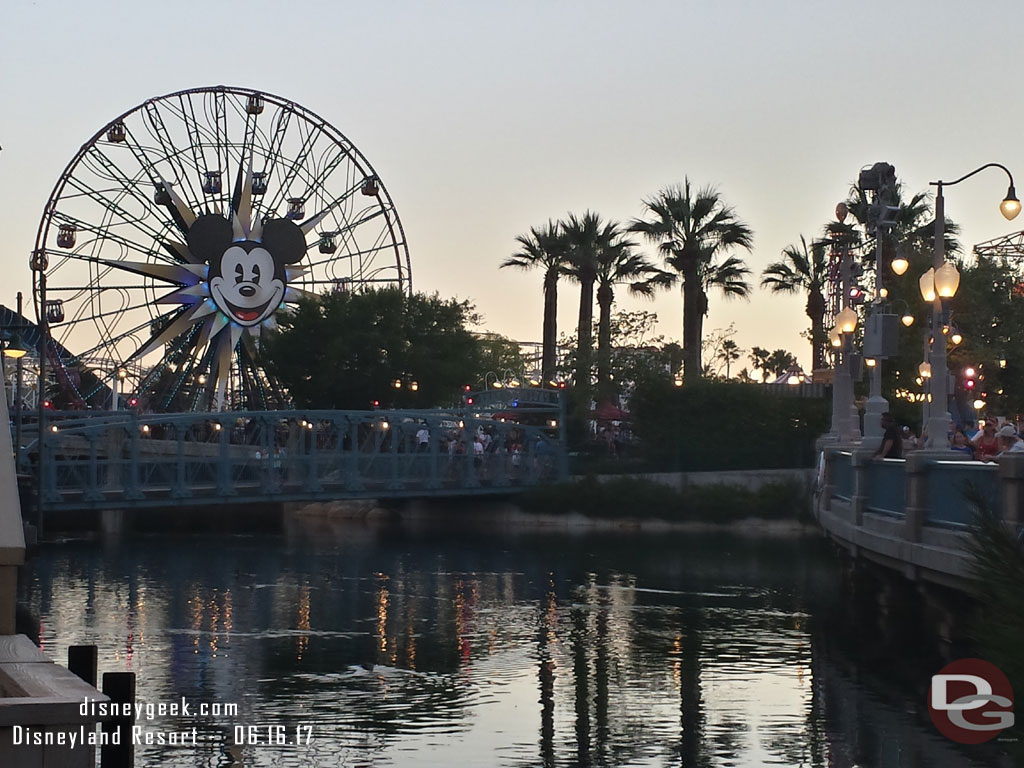 Paradise Pier as the sun was setting.