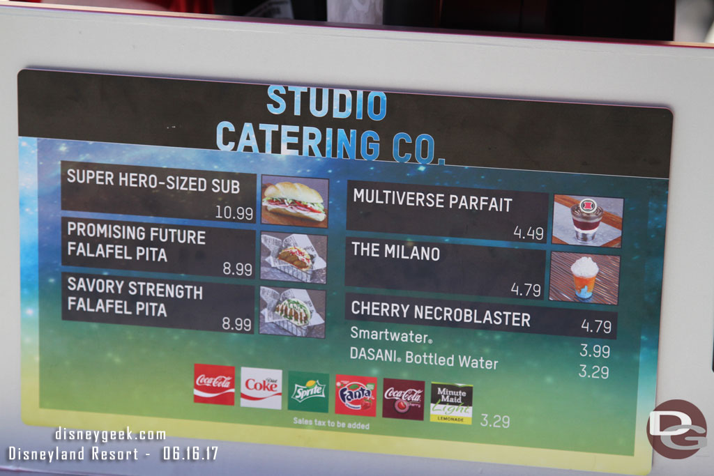 The Studio Catering Co menu.