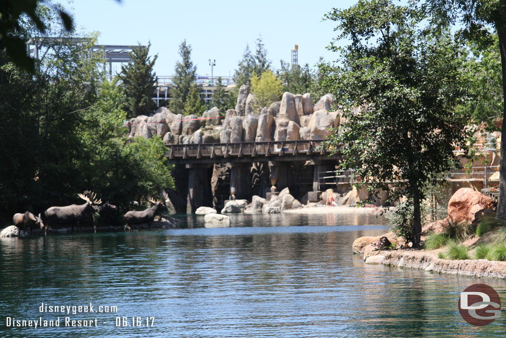 The big change is the new view as you head toward the back of the  island.  This is looking up river from the east (Frontierland) side.  You can see the new trestle for the Disneyland Railroad.