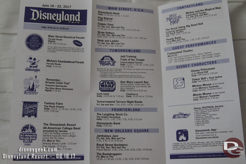 Disneyland Time Schedule