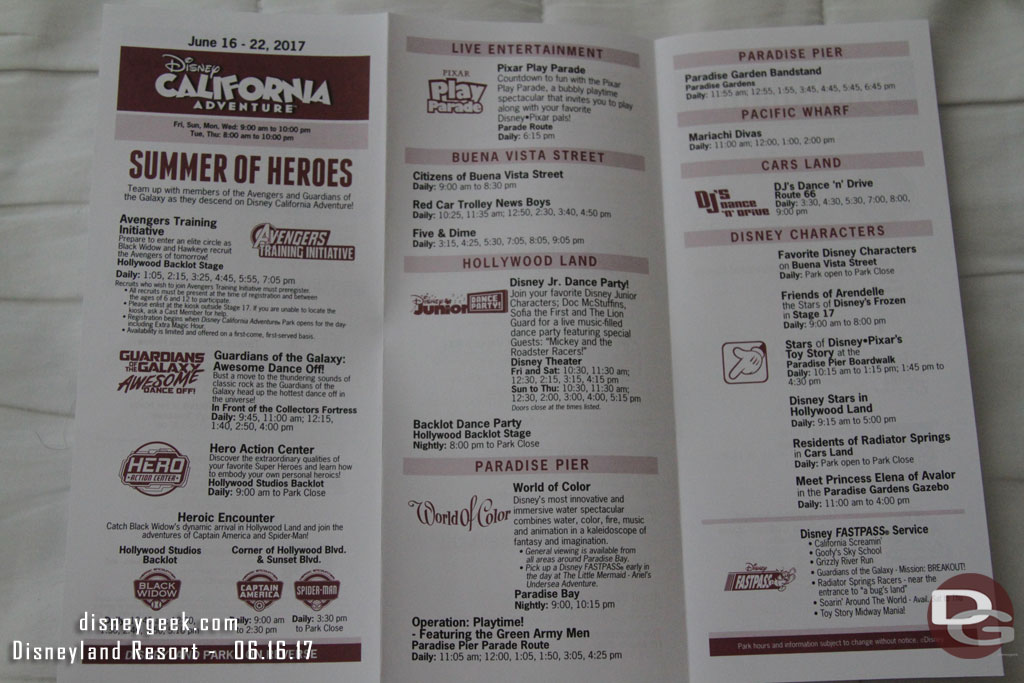 Disney California Adventure time schedule