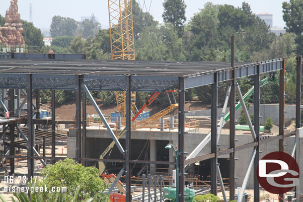 More steel for the roof continues to be installed on the far side of the building.