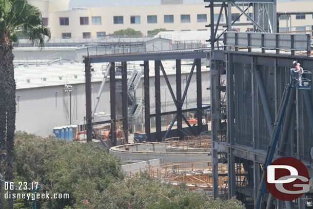 The steel for the Millennium Falcon building is working its way around the concrete foundations.