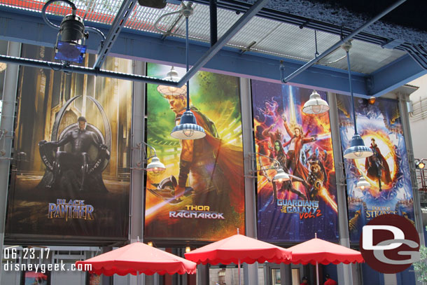 Movie posters over the Award Wieners seating area.