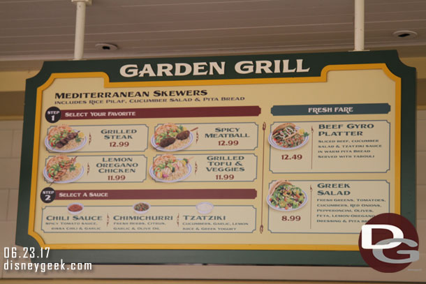 The Garden Grill menu reverted back to its normal one.