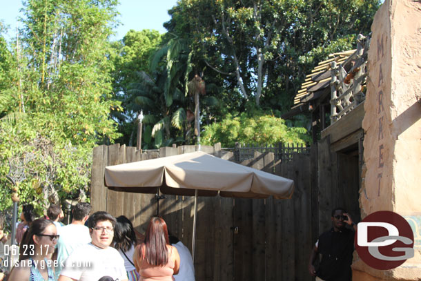 Walls up at the Jungle Cruise exit leading to more traffic than usual in that area.