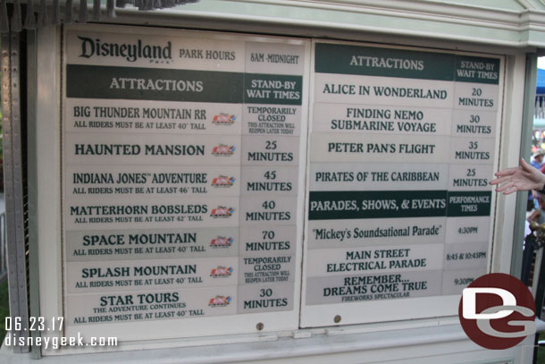 Disneyland waits as of 6:40pm