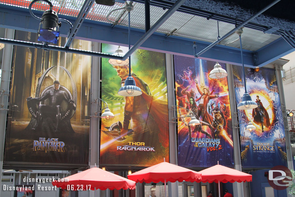 Movie posters over the Award Wieners seating area.