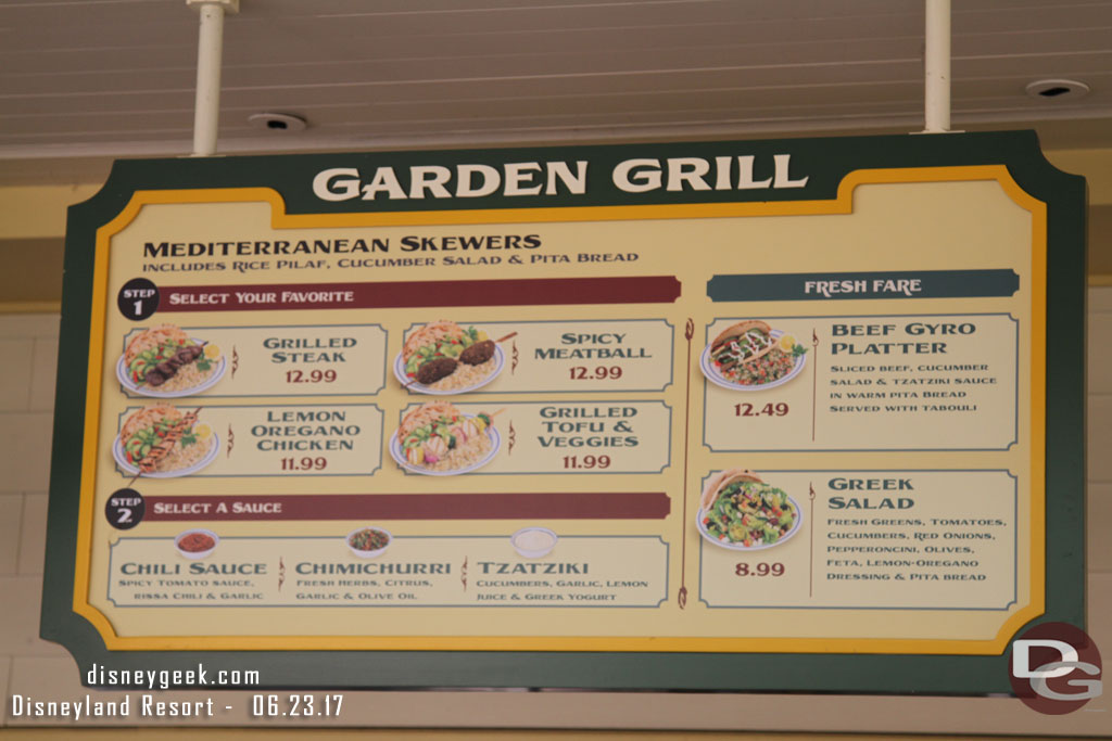 The Garden Grill menu reverted back to its normal one.