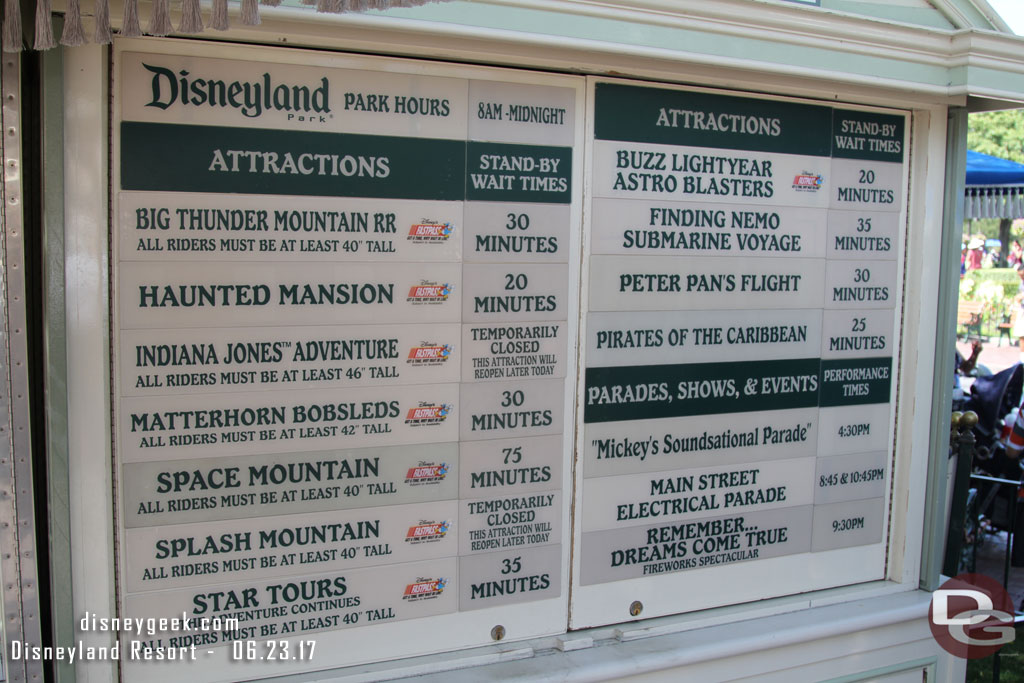 Disneyland wait times at 3:07pm