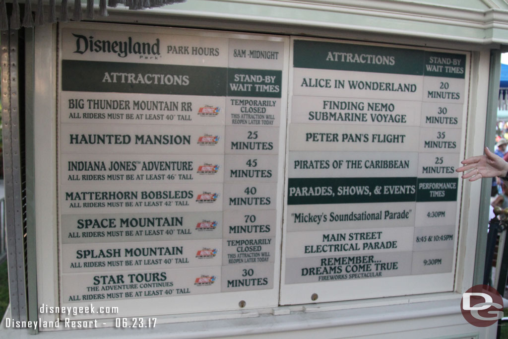 Disneyland waits as of 6:40pm