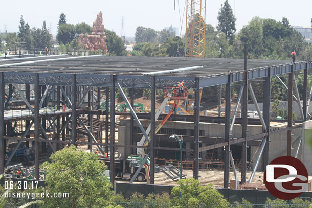 The roof supports on the right side of the building look in place now.