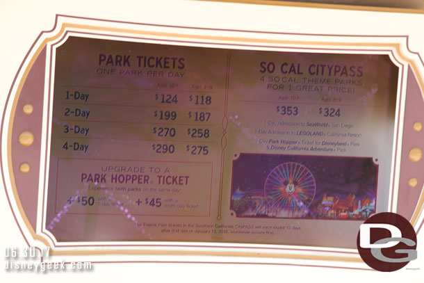 Prices to get into the parks this holiday weekend.